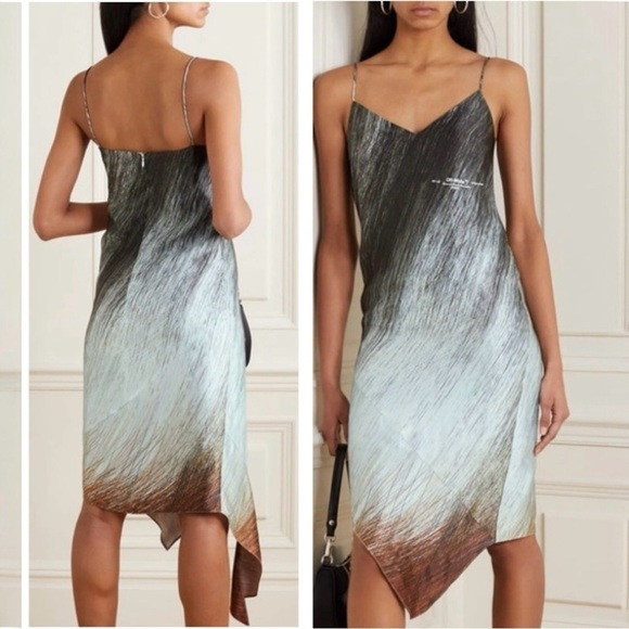 OFF-WHITE Bouroullec Asymmetric-Hem Abstract Print Satin Slip Mini Dress New - Picture 3 of 15
